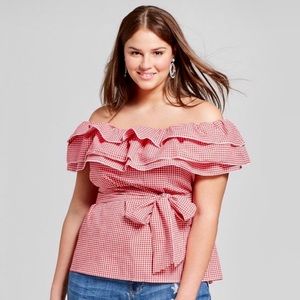 XL Who What Wear Off the Shoulder Gingham Top